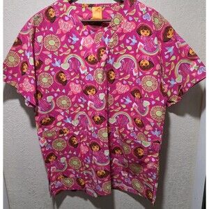 Dora The Explorer Scrub Top With Pockets,  Nickelodeon Size Large